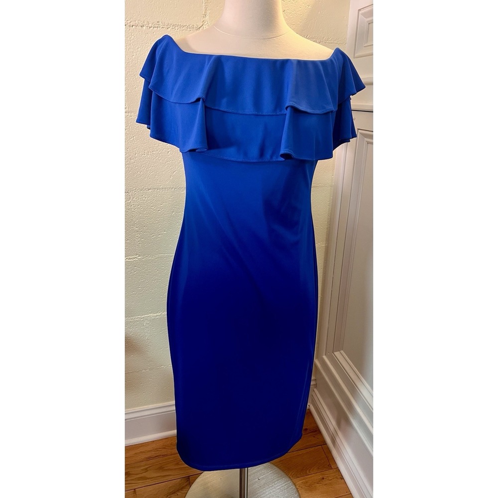 NWT Lauren Ralph Lauren Women's Jersey Off-the-Shoulder Cocktail Dress Blue Sz 2